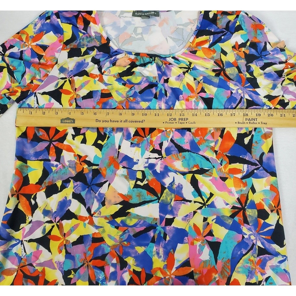 Kate & Mallory Womens Large Abstract Floral Split Flutter Sleeve Scoop Neck Top - Picture 7 of 8